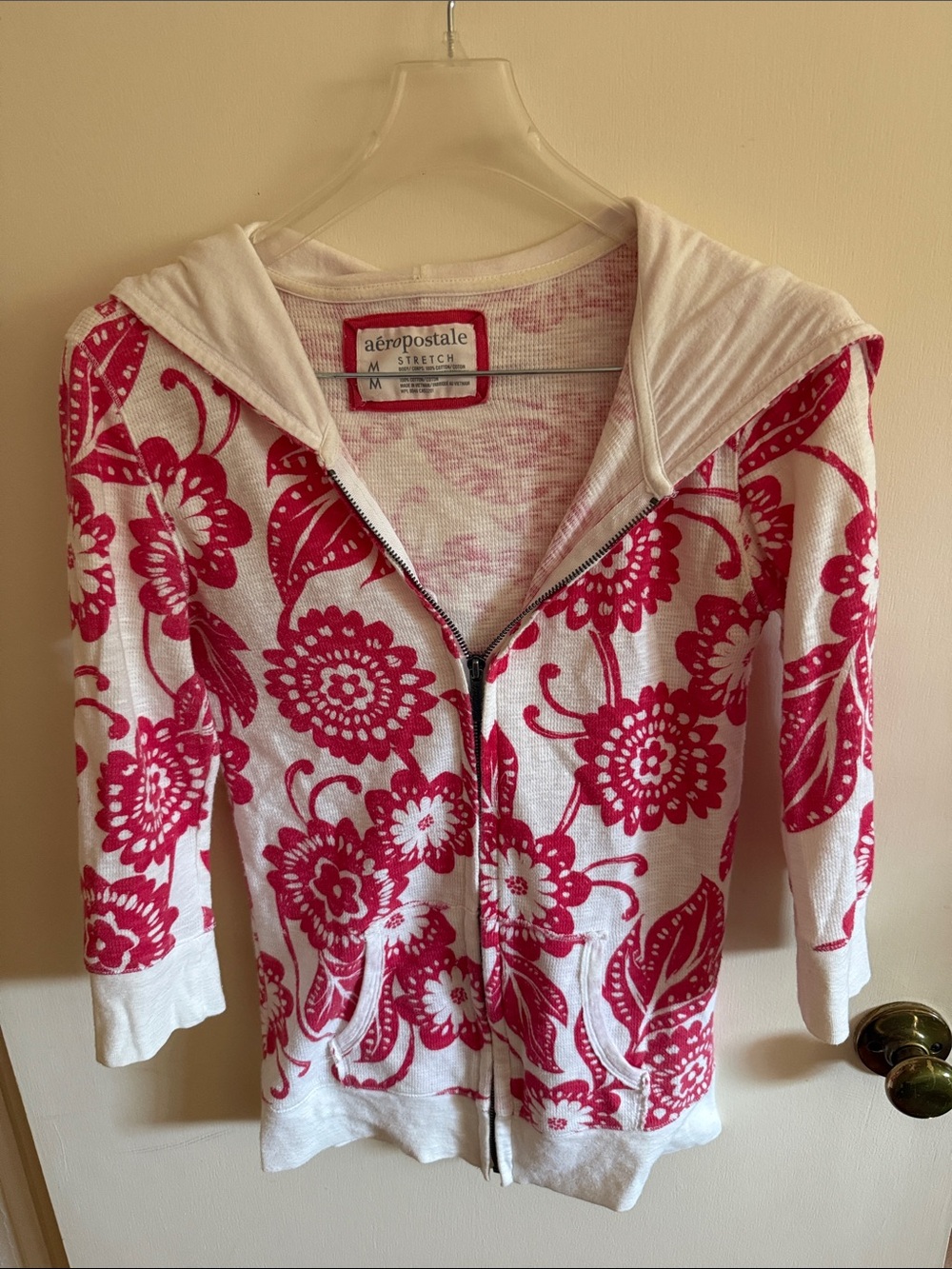 Aeropostale White & Pink Floral Zip-Up Hoodie Jacket